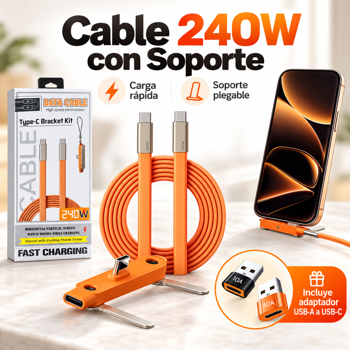 Cable 240W con Soporte Plegable
