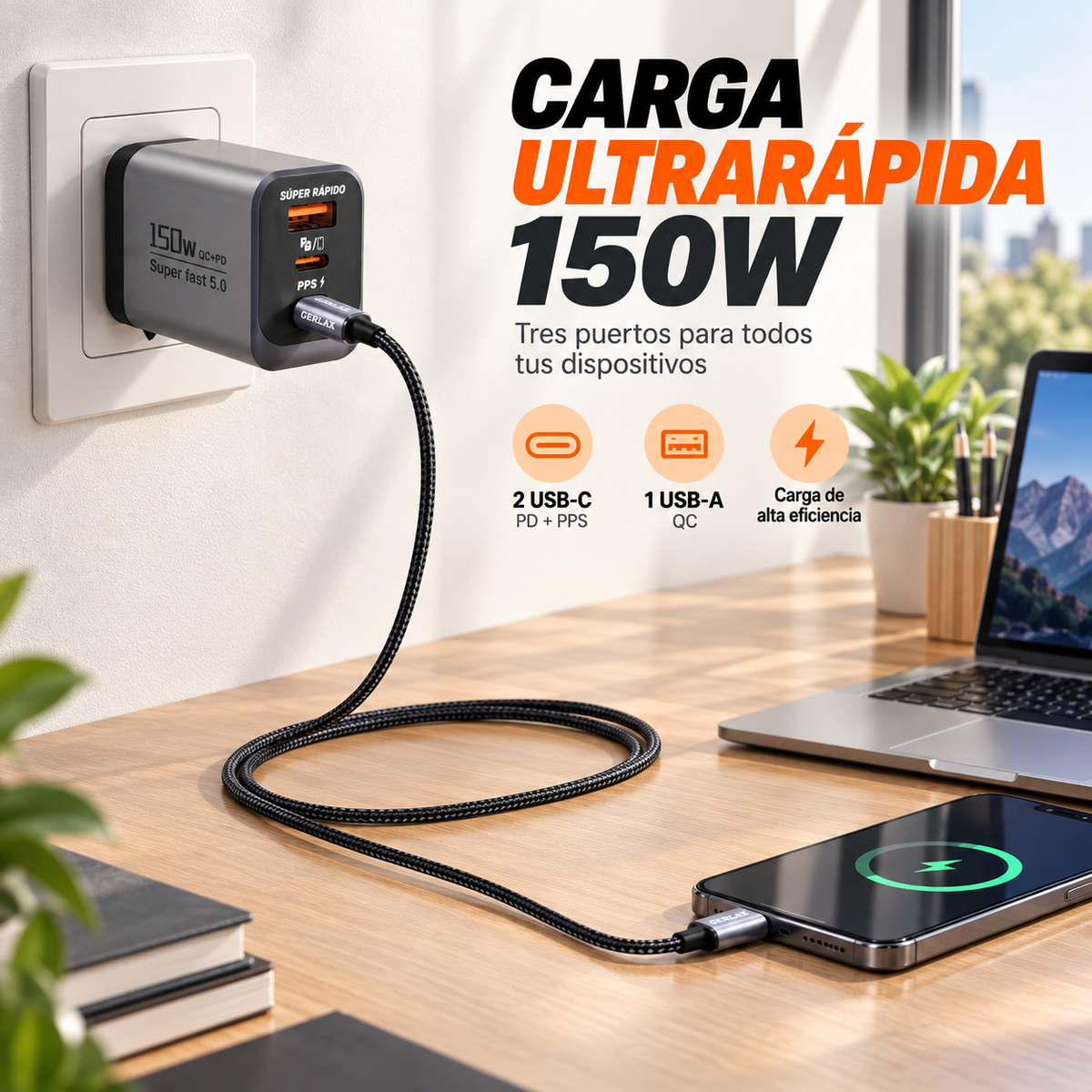 Cargador 150W + Cable Trenzado 65W