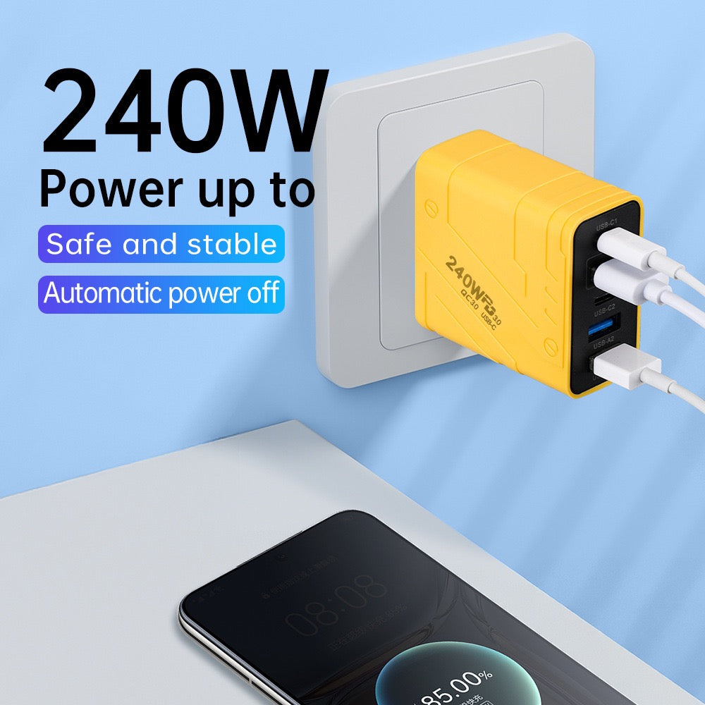 Cargador Rápido Multipuerto 240W PD 3.0 – 5 Puertos USB