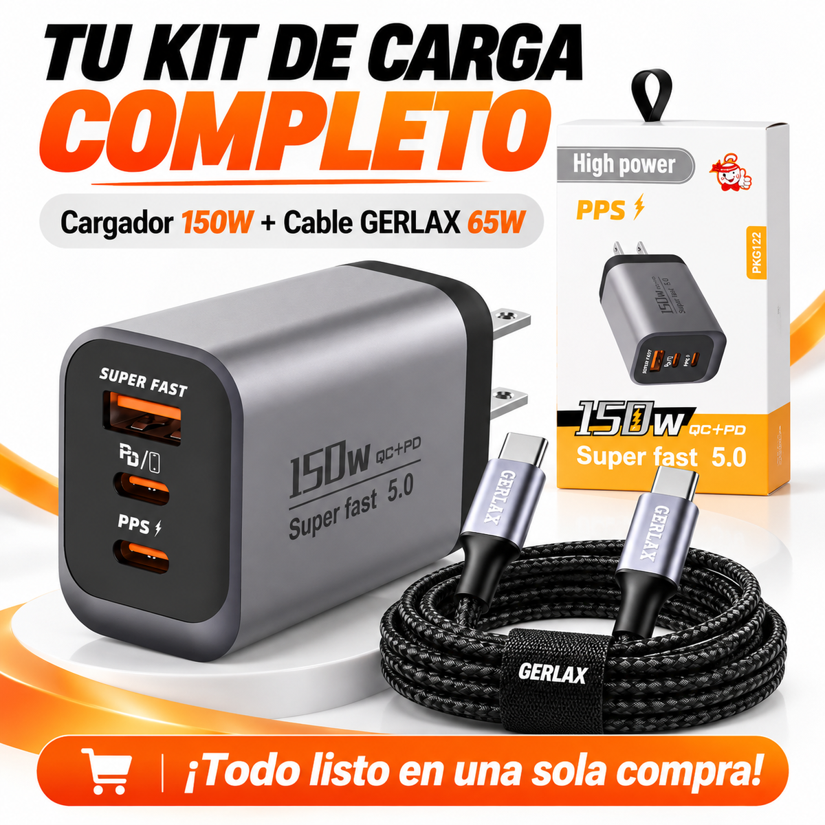 Cargador 150W + Cable Trenzado 65W