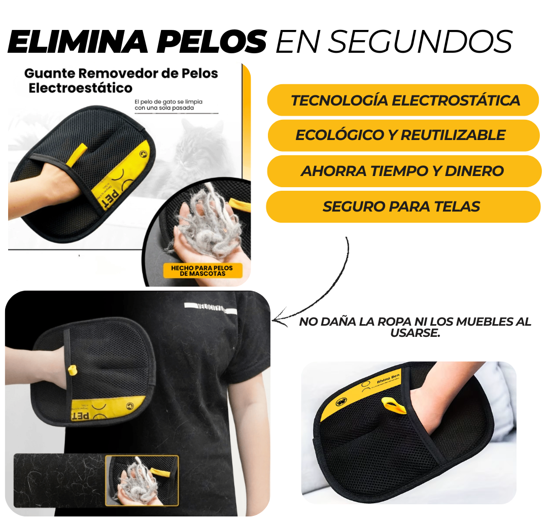Guante Removedor de Pelusa y Pelo – Electro-estático, Reutilizable